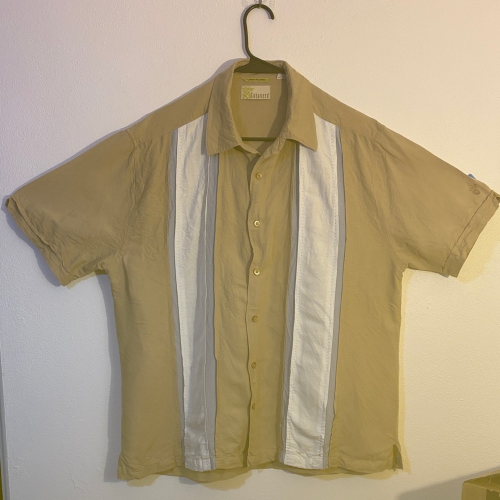 Cubavera Tan and White Casual Button Down Shirt XL linen blend